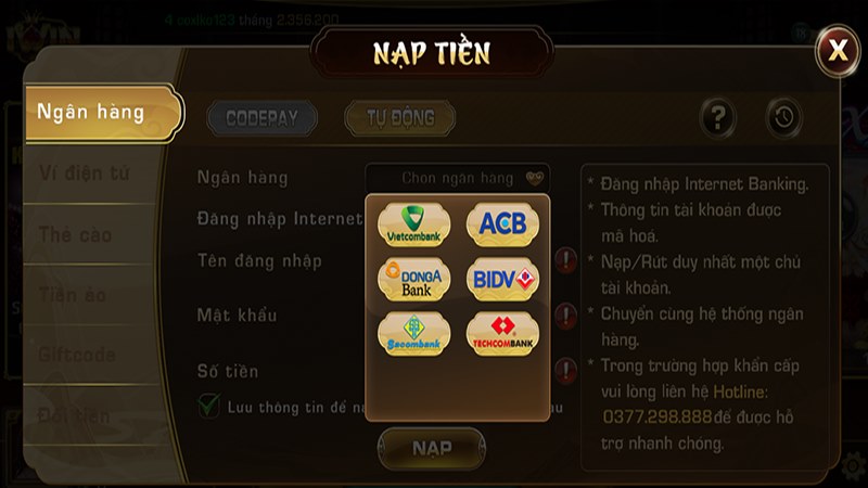 Cung cấp cho người chơi hệ thống nạp, rút với lựa chọn nào cũng là tốc độ cao