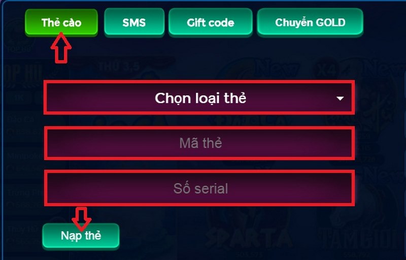 Có thể sử dụng thẻ cào, sms hay nạp qua ngân hàng đều được