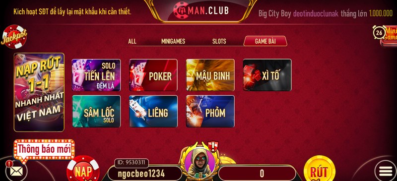 Sân chơi cung cấp những game bài đặc biệt, độc đáo, ghi điểm với nhiều người