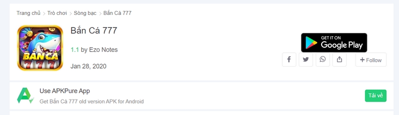 Tải ứng dụng android/IOS của bắn cá 777 hiện tại phổ biến và chơi an toàn