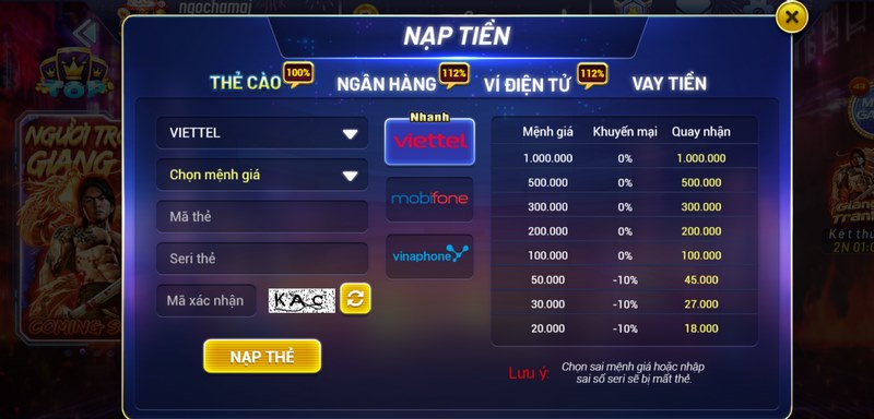 Cổng trò chơi mang đến các phương thức giao dịch tiện lợi