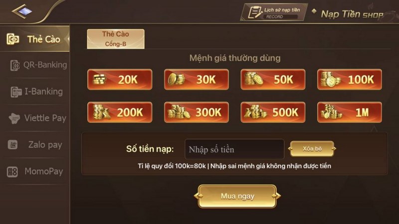 Mọi phương thức nạp rút tiền sẽ được diễn ra nhanh nhất