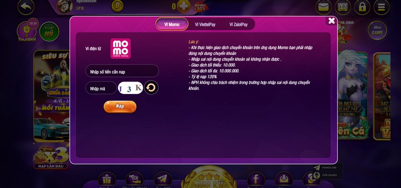 Bayvip đã triển khai hệ thống nạp rút tiện lợi, tốc độ cao