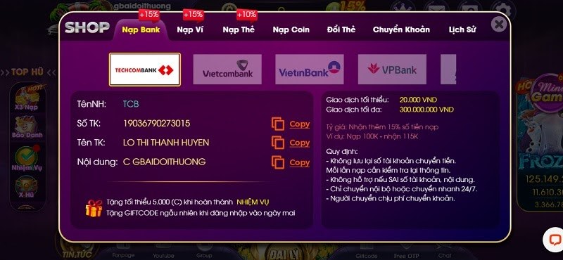 Chia sẻ các bước nạp rút tiền tại Choáng club