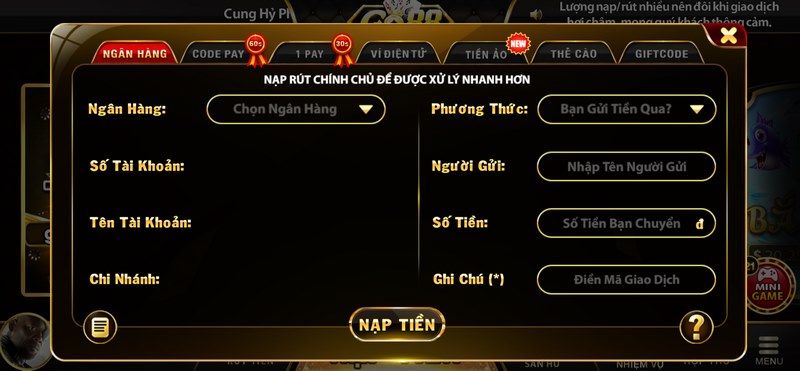 Nạp rút tiền tại cổng game cực nhanh chóng chỉ vài thao tác