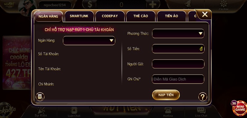 Các thao tác thanh toán nạp và rút tiền đều được xử lý tự động 