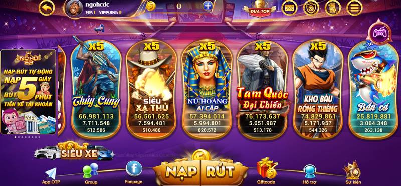 Nhiều trò quay hũ đặc sắc đang được sân chơi cung cấp 