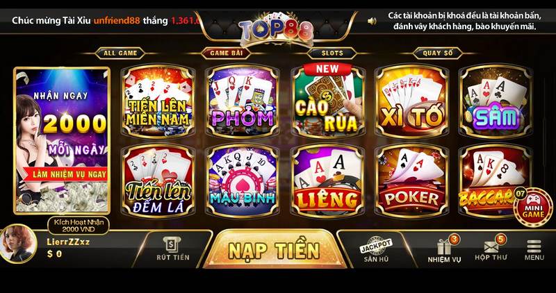Loạt game bài đặc biệt hấp dẫn của Top88