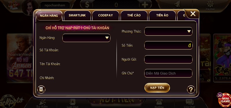 Làm thế nào để thực hiện việc nạp và rút tiền tại cổng game?