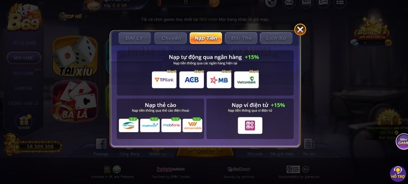 Nhiều phương thức thanh toán hiện đại tại cổng trò chơi