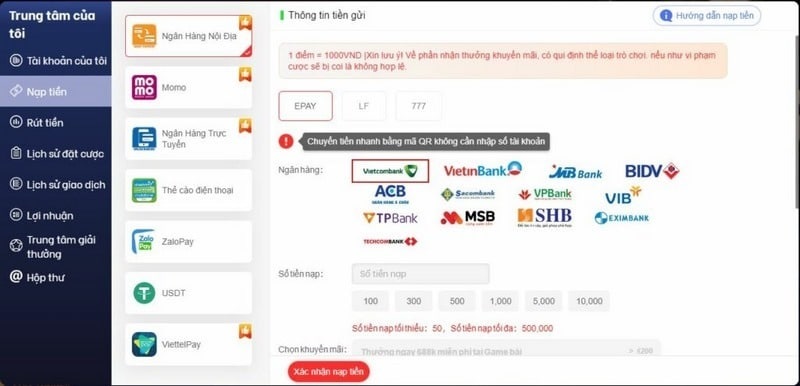 Thực hiện giao dịch đa phương thức tại cổng game mà không mất phí